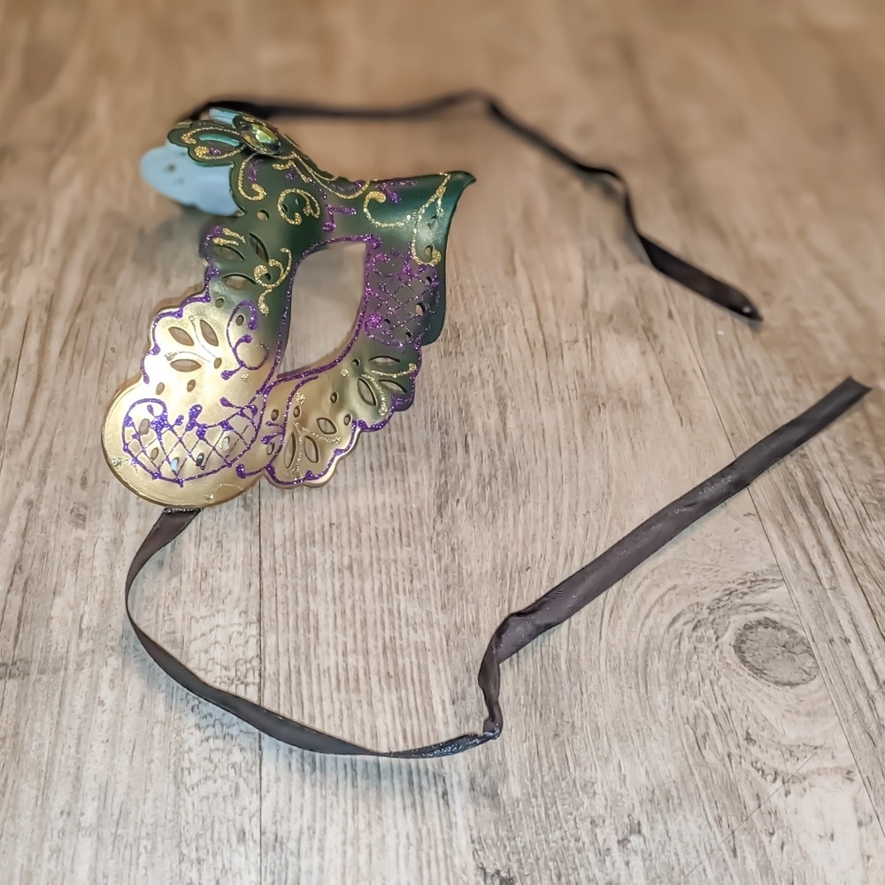 Ladies Masquerade Mask in Purple, Green & Gold MG | Mardi Gras Mask - Picture 10 of 13